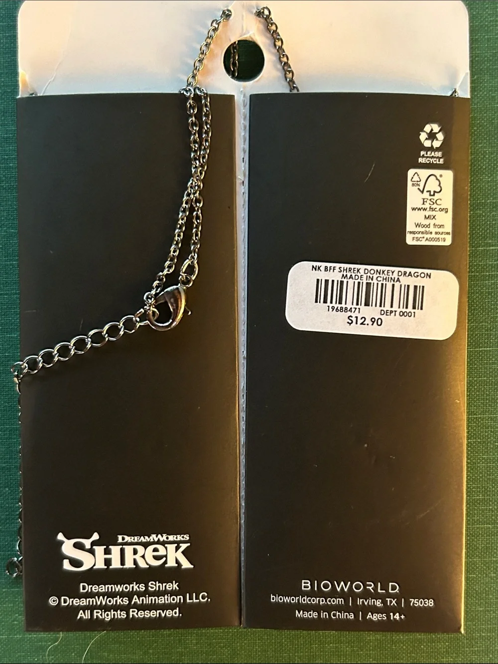 DreamWorks Shrek Pink Heart Donkey & Dragon Kids Necklace Set